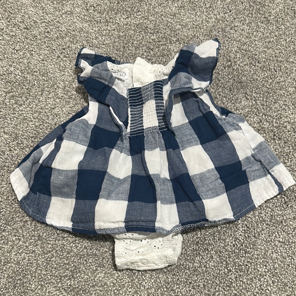 Mud Pie Blue and White Plaid‎ and eyelet bodysuit dress 3-6 months